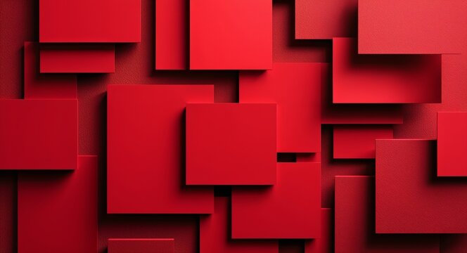 Abstract red rectangles and squares overlapping each other in a playful red pattern background