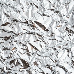 Crumpled aluminum foil texture with metallic shine, isolated on the white background.