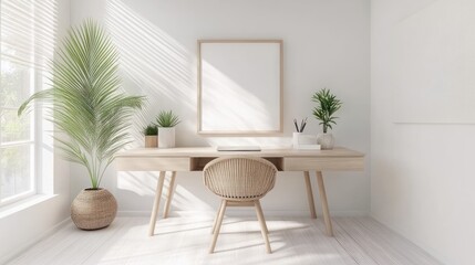 Minimalist Home Office Workspace With Natural Light And Plants
