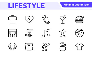 Lifestyle Icon Set. A chic and versatile collection of icons representing wellness, hobbies, daily living, lifestyle, and personal growth.