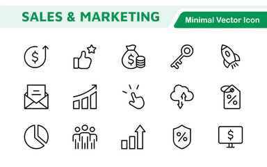 Sales and Marketing Icon Set. A dynamic collection of icons designed to enhance branding, promotions, and customer engagement, perfect for marketing materials and business applications.