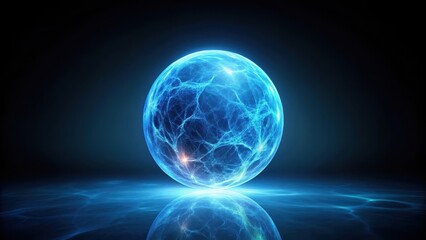 Fototapeta premium Glowing blue energy orb suspended in mid-air against a dark black background , vibrant, energy, vibrant, energy