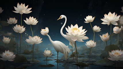 "Graceful Lily: A Symbol of Purity and Serenity Blooming Elegantly on Tranquil Water Surfaces"