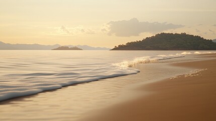 Obraz premium Serene Sunset on a Tropical Beach: Golden Hour Coastal Landscape
