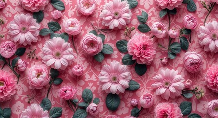 Soft pink floral arrangements scattered evenly forming an elegant design in pink pattern background