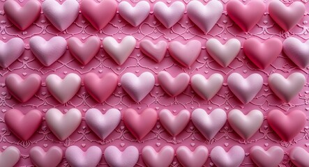 Soft pink hearts arranged neatly in rows for a playful and cute design on a pink pattern background