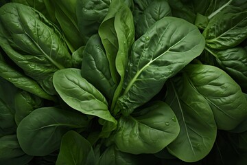 Fototapeta premium Fresh green spinach leaves arranged beautifully in a natural setting, perfect for healthy food concepts.