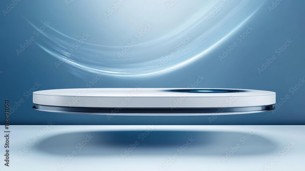 Poster white oval platform floating above blue background