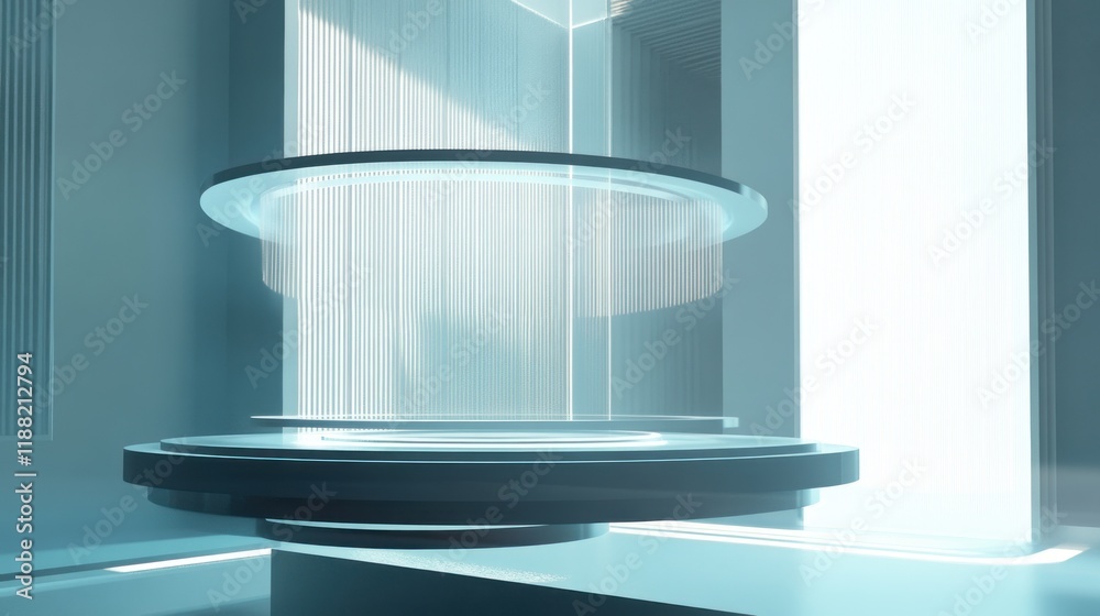 Poster Futuristic Minimalist Display Platform with Light Features