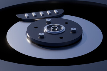 A close up of a car's brake disc