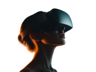 Woman Donning a Virtual Reality Headset on a Transparent Background PNG Image
