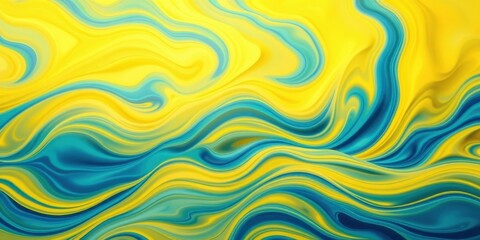 Obraz premium Abstract Fluid Background With Smooth, Wavy Lines in Yellow and Blue Tones