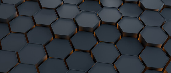 A black and orange hexagonal pattern