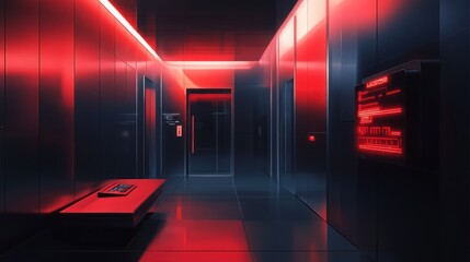 Red Lit Modern Elevator Hallway Interior Design