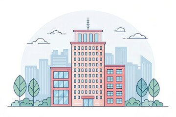Obraz premium cute office building with city scape, illustration background