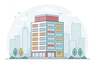 cute office building with city scape, illustration background