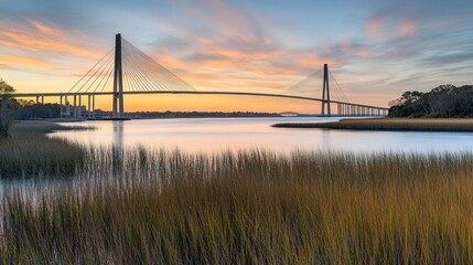 Sunrise over the Talmadge Memorial Bridge, Savannah, Georgia