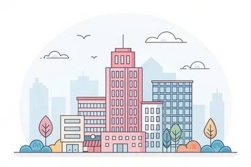 Obraz premium cute office building with city scape, illustration background