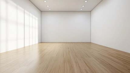 Empty Room With Light Wood Floor And White Walls