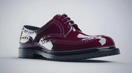 Burgundy Patent Leather Brogue Oxford Shoe Studio Shot