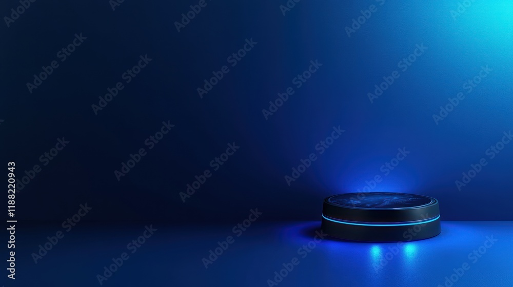 Aufkleber illuminated cylindrical device on blue background