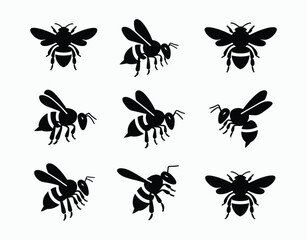 Modern Bee Silhouette Collection Vector Template