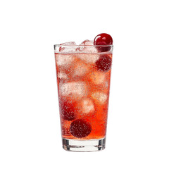 Extreme front view of a perfect looking Cherry Vodka Spritzer drink isolated on a white transparent background