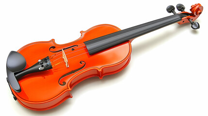 Orange violin isolated on white background, musical instrument, studio shot, for music education
