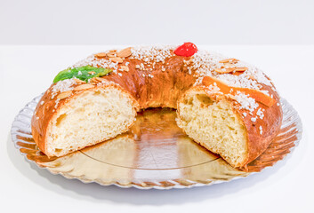 View of the Spanish dessert called Roscon de Reyes, which is typical in Spain on January 6th