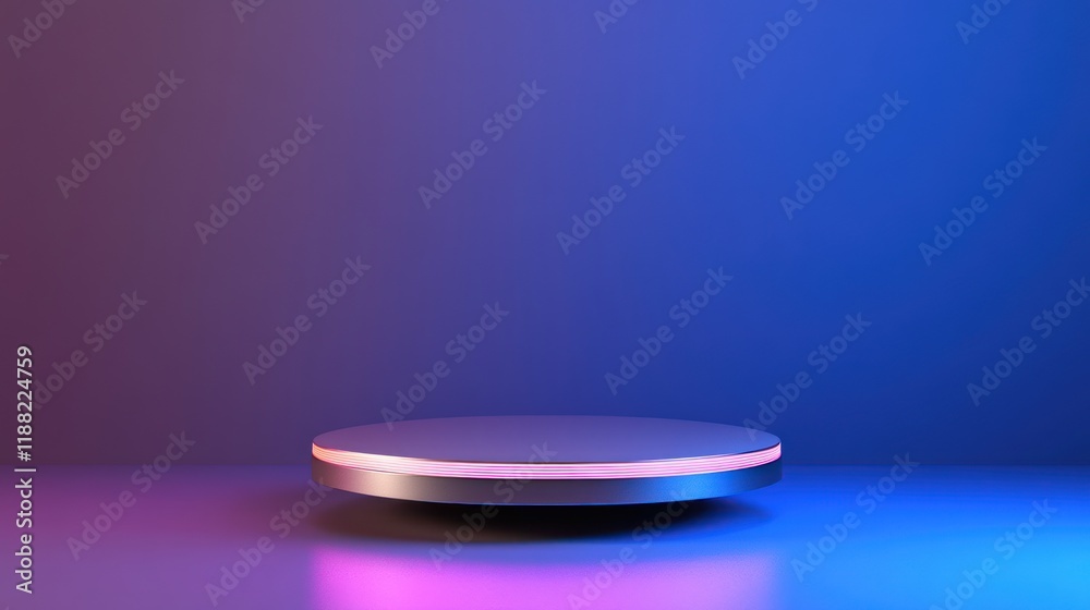 Poster illuminated circular platform neon background