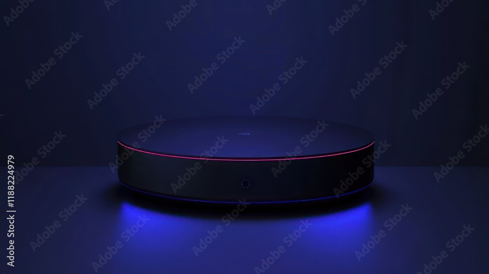 Poster illuminated cylindrical device on dark background