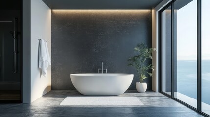 A modern bathroom with sleek design and high-quality fixtures, showing a serene, minimalist space 
