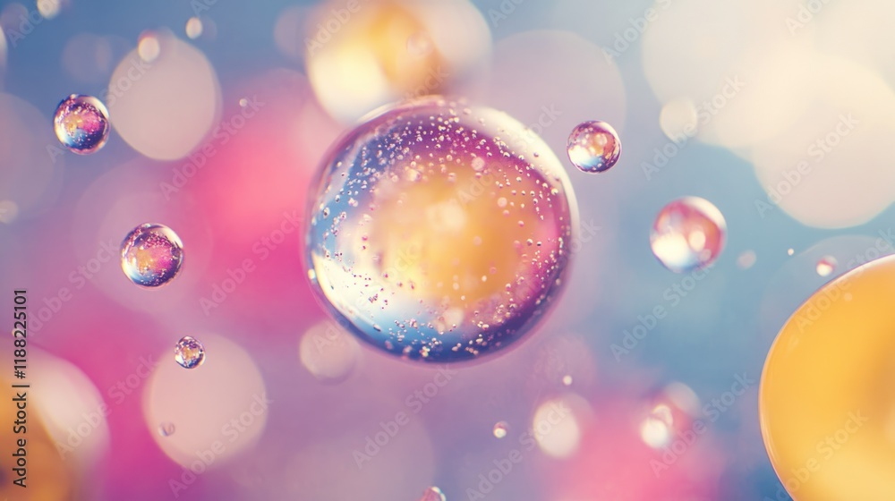 Poster colorful abstract bubbles floating in pastel background
