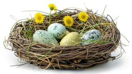 Fototapeta premium Easter wreath featuring colorful eggs and blossoms in a beautiful watercolor illustration