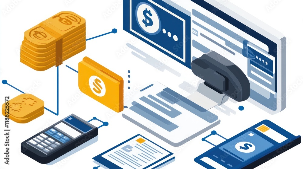 Poster digital payment system illustrating online financial transactions