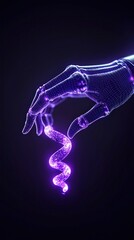 Fototapeta premium Futuristic robotic hand manipulating a glowing, swirling energy ribbon.