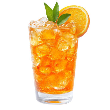 Extreme front view of a perfect looking Vodka Orange Crush drink isolated on a white transparent background