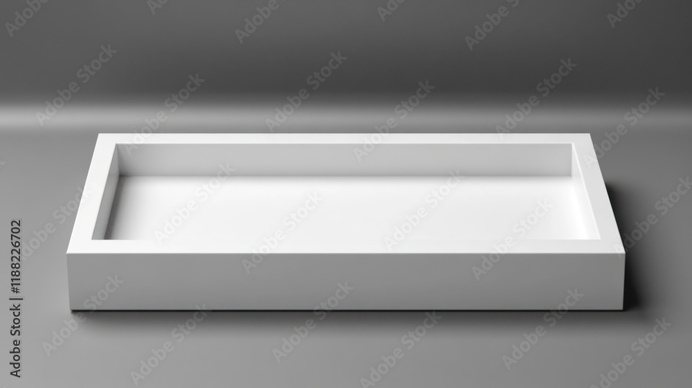 Aufkleber a white rectangular tray sits on a grey background