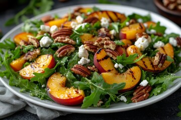 Fresh gourmet salad with greens and colorful vegetables on a white plate