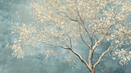 "Custom Hand-Painted Tree and Cloud Wallpaper"