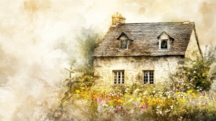 Stone Cottage Nestled Amongst Vibrant Summer Flowers