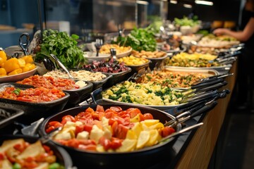 Obraz premium Assorted buffet of colorful gourmet food in trays