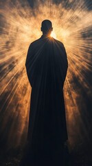 Sacred light and spirituality close-up of a priest's double exposure