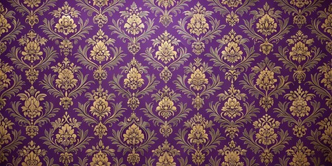 Intricate purple damask pattern with gold accents and subtle texture on a soft, muted background, purple, luxury, purple
