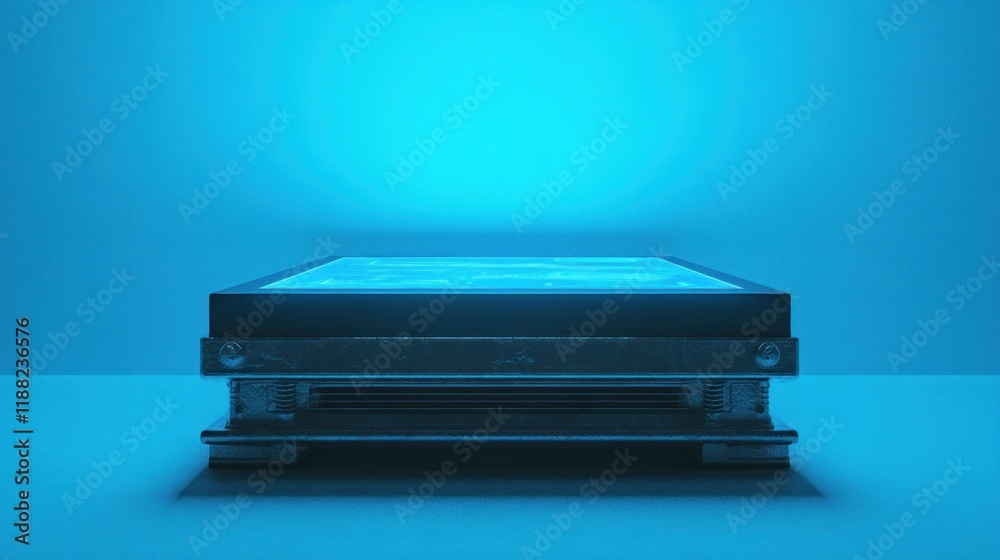 Poster Futuristic Platform with Illuminated Display Screen