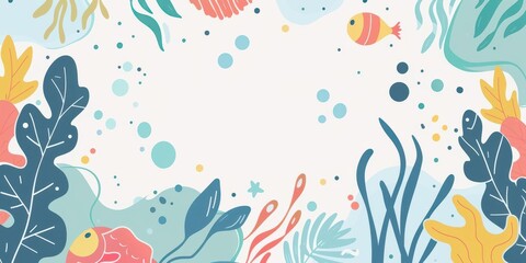 A colorful underwater-themed illustration featuring marine plants and fish, perfect for backgrounds.