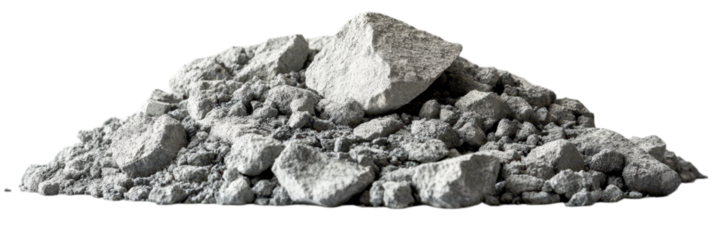 Cement Pile on White Background, subtle shadows create a minimalistic and clean aesthetic, emphasizing texture and form