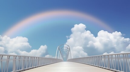 Fototapeta premium White Bridge Leading Towards A Rainbow In The Sky