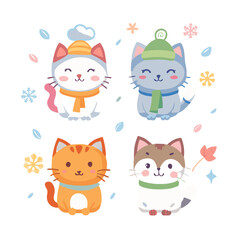 Adorable Cartoon Cats with Scarves – High-Quality Vector for Seasonal Themes