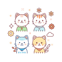 Adorable Cartoon Cats with Scarves – High-Quality Vector for Seasonal Themes